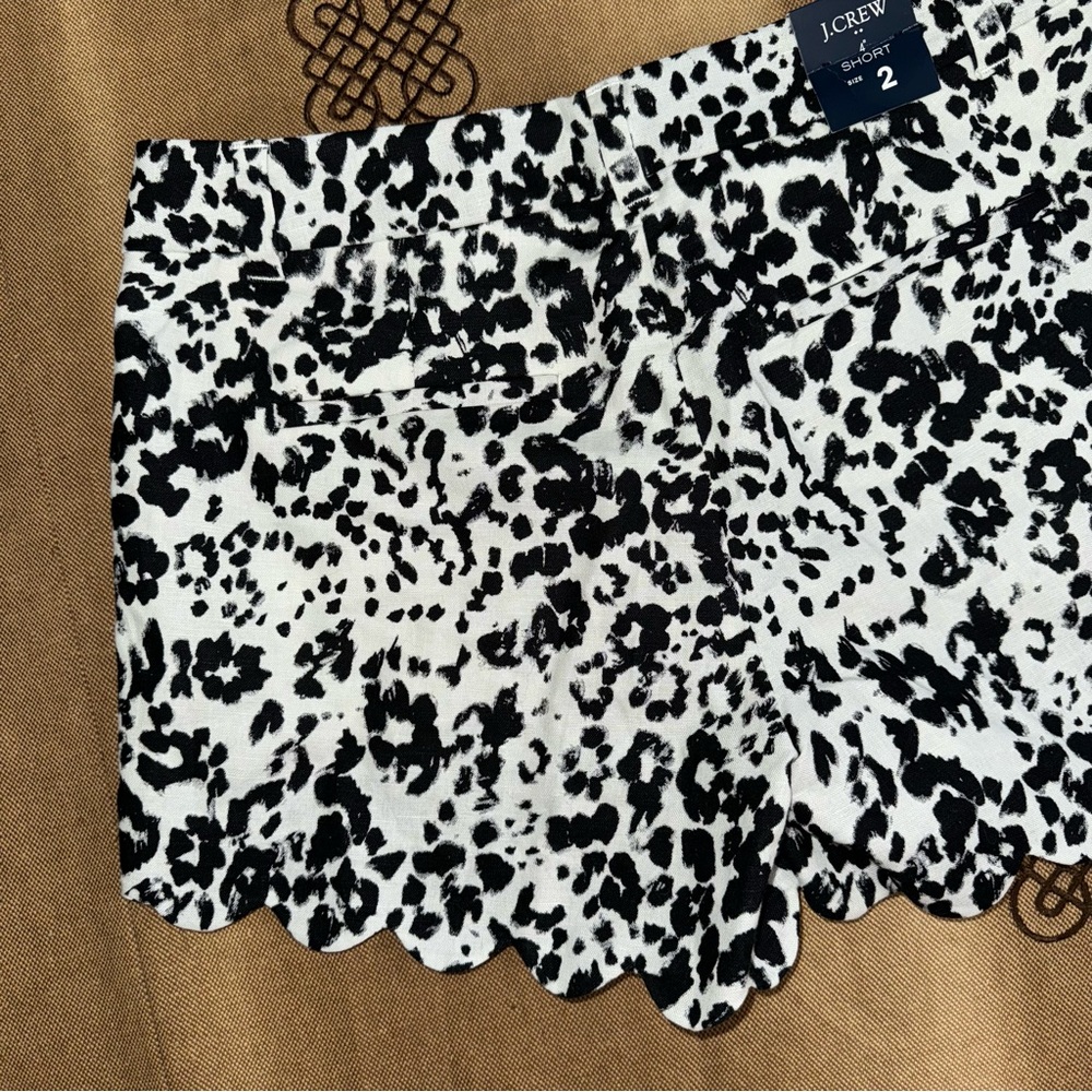 J.Crew Women's animal print Linen Blend Scalloped Hem shorts in white/black - Picture 9 of 14